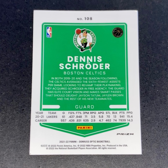 Dennis Schröder Panini Blue Velocity Prizm Holo - 2022 Donruss Optic #108 - Picture 2 of 2